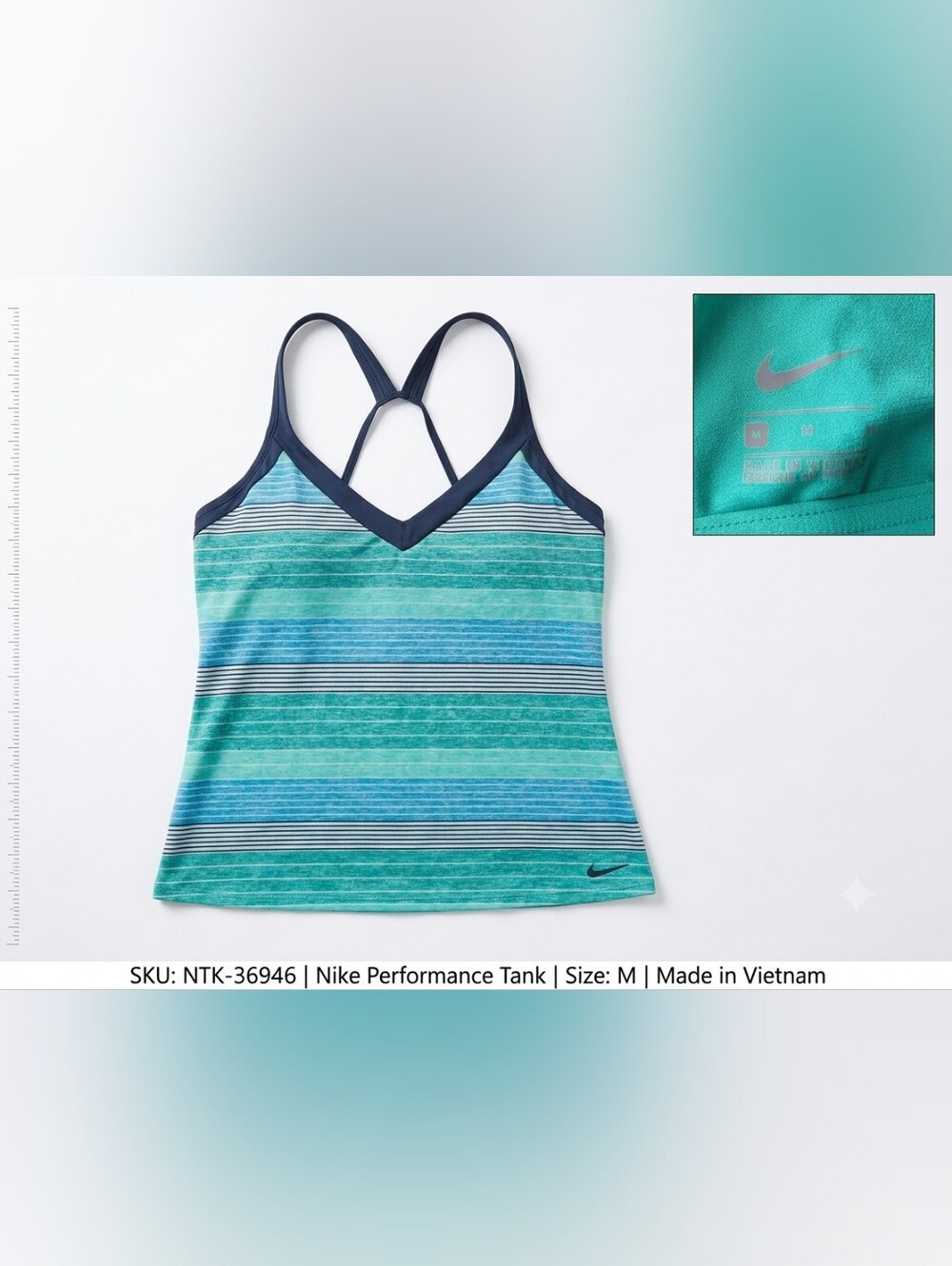 Nike Striped Double Strap Tank Top With Built In Bra Gym Athletic Sz M